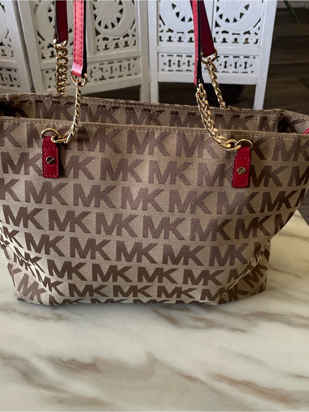 Michael Kors Jet Set Brown Canvas Monogram Handbag